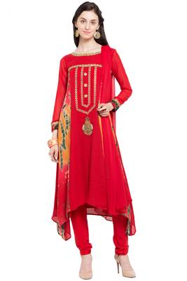 Red Embroidered Georgette Salwar 1