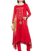 Red Embroidered Georgette Salwar
