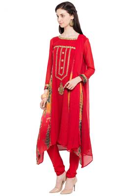 Red Embroidered Georgette Salwar 2