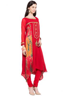 Red Embroidered Georgette Salwar 3