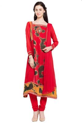 Red Embroidered Georgette Salwar 1