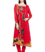 Red Embroidered Georgette Salwar