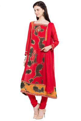 Red Embroidered Georgette Salwar 2