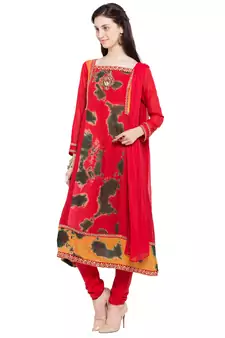 Red Embroidered Georgette Salwar