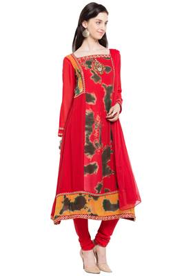 Red Embroidered Georgette Salwar 3