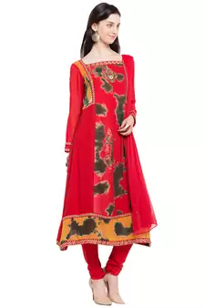 Red Embroidered Georgette Salwar