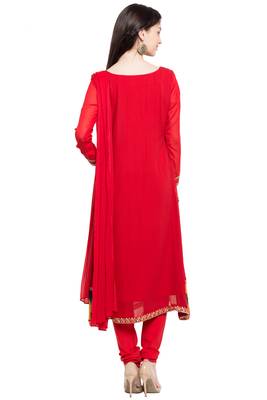 Red Embroidered Georgette Salwar 4