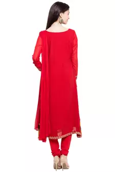 Red Embroidered Georgette Salwar