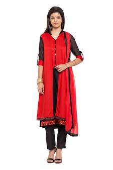 Red Embroidered Cotton Salwar