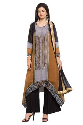 Brown Embroidered Georgette Salwar 1