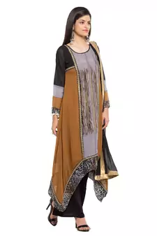 Brown Embroidered Georgette Salwar