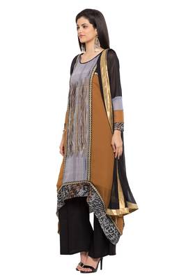 Brown Embroidered Georgette Salwar 3