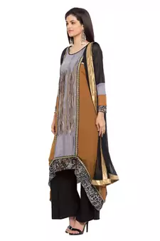 Brown Embroidered Georgette Salwar