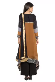 Brown Embroidered Georgette Salwar