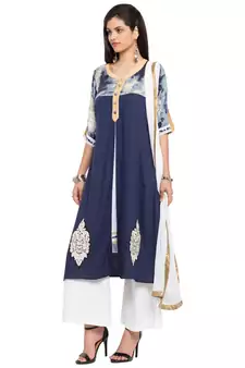 Blue Embroidered Cotton Salwar