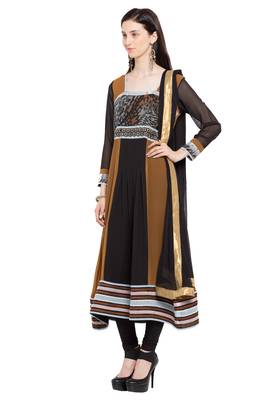 Brown Embroidered Georgette Salwar 3