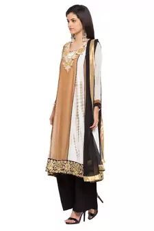 Brown Embroidered Georgette Salwar