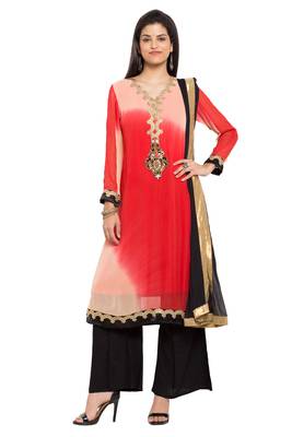 Red Embroidered Georgette Salwar 1