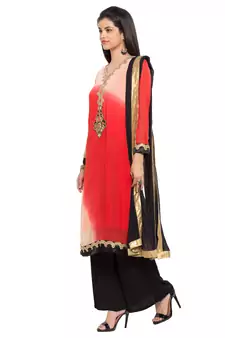 Red Embroidered Georgette Salwar