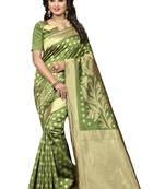 Green woven banarasi saree with blouse