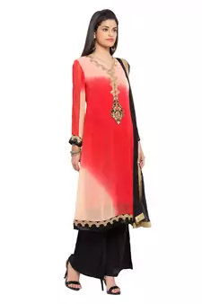 Red Embroidered Georgette Salwar