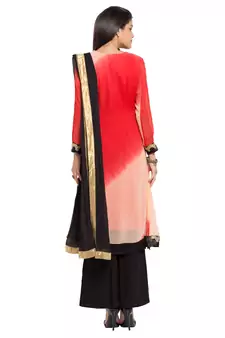 Red Embroidered Georgette Salwar