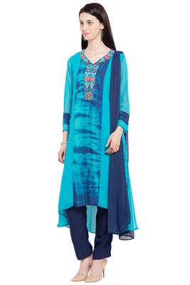 Blue Embroidered Georgette Salwar 3