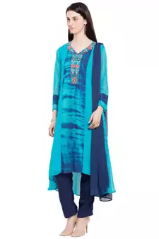 Blue Embroidered Georgette Salwar