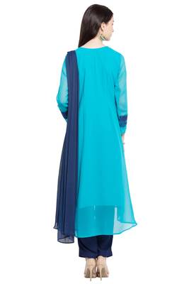 Blue Embroidered Georgette Salwar 4