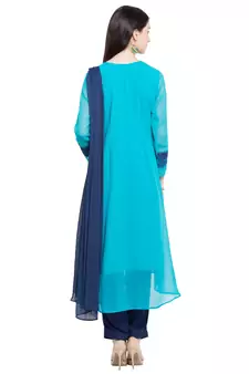 Blue Embroidered Georgette Salwar