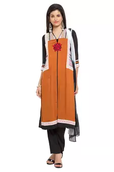 Orange Embroidered Cotton Salwar