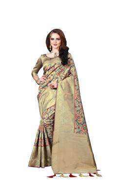 Beige woven banarasi saree with blouse 1