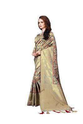 Beige woven banarasi saree with blouse 2