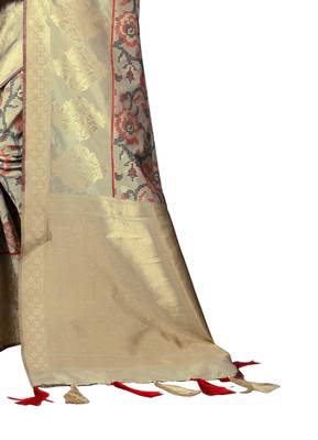 Beige woven banarasi saree with blouse 5