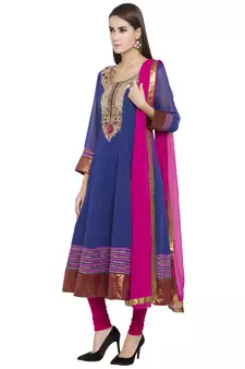 Blue Embroidered Georgette Salwar