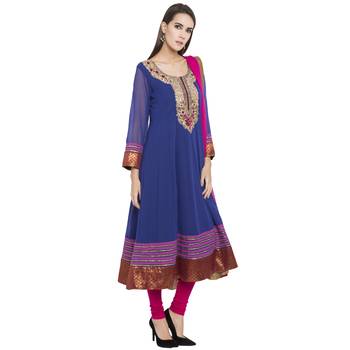 Blue Embroidered Georgette Salwar 3