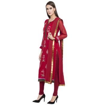 Red Embroidered Georgette Salwar 1