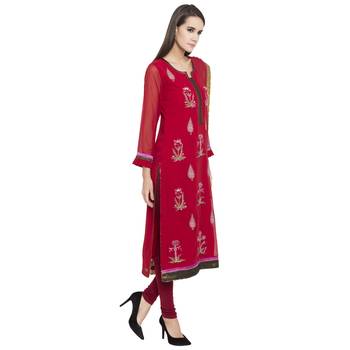 Red Embroidered Georgette Salwar 3