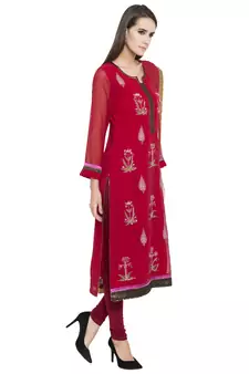 Red Embroidered Georgette Salwar