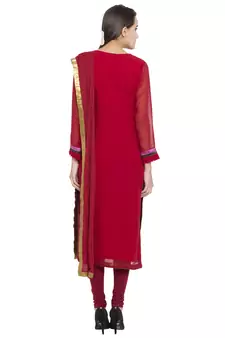 Red Embroidered Georgette Salwar