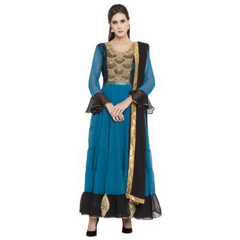 Blue Embroidered Georgette Salwar 1