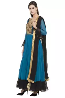 Blue Embroidered Georgette Salwar