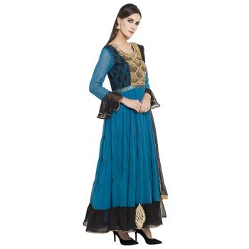 Blue Embroidered Georgette Salwar 3