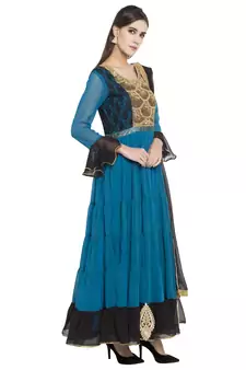Blue Embroidered Georgette Salwar