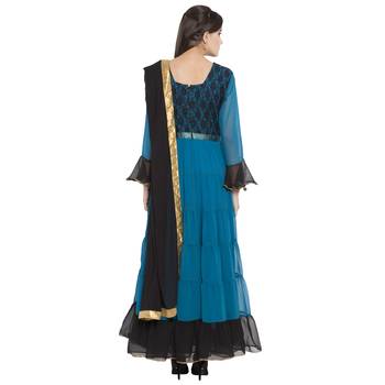 Blue Embroidered Georgette Salwar 4