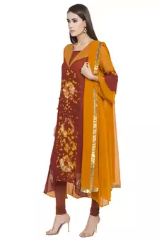 Orange Embroidered Georgette Salwar