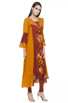 Orange Embroidered Georgette Salwar