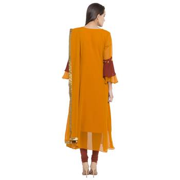 Orange Embroidered Georgette Salwar 4