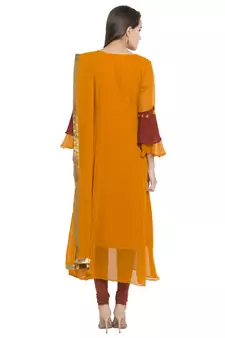 Orange Embroidered Georgette Salwar