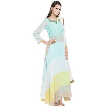 Green Embroidered Georgette Salwar 3